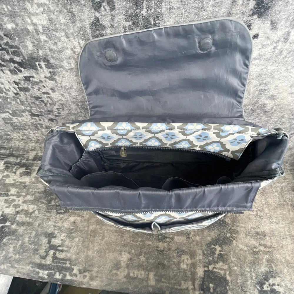 Bumble Unisex Diaper Bag Floral Trellis Gray Blue Messenger Travel Tote Bag